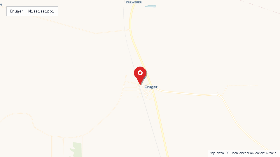 Street map of Cruger, Mississippi with location pin