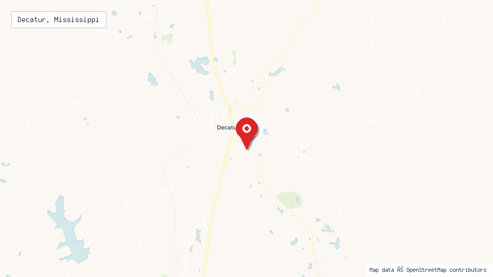 Street map of Decatur, Mississippi with location pin