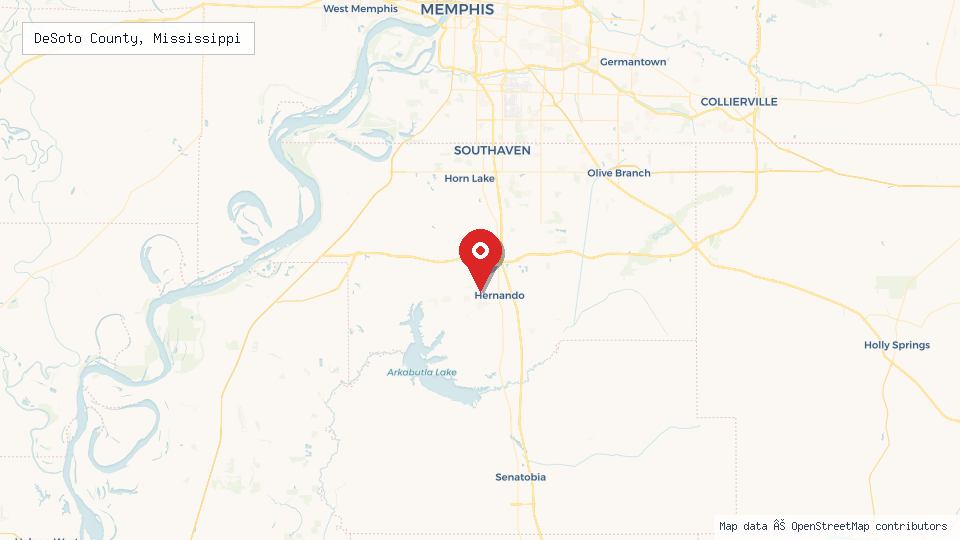 Street map of DeSoto County, Mississippi with location pin