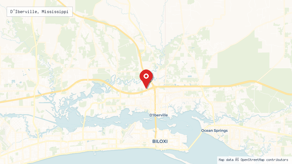 Street map of D'Iberville, Mississippi with location pin
