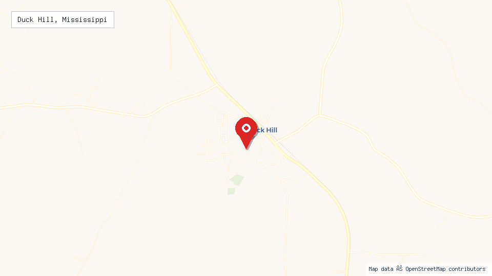Street map of Duck Hill, Mississippi with location pin