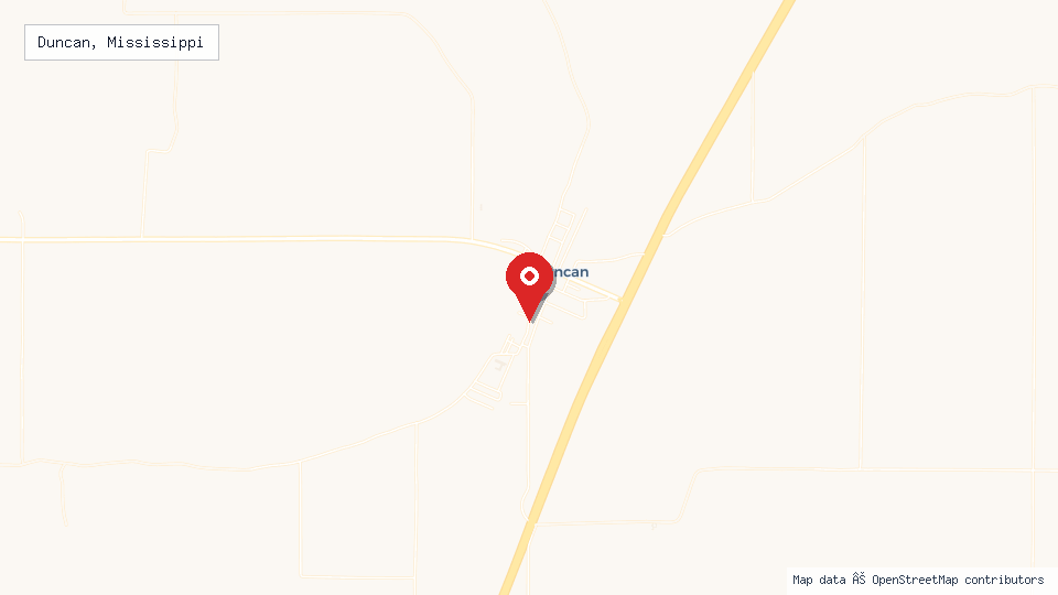 Street map of Duncan, Mississippi with location pin