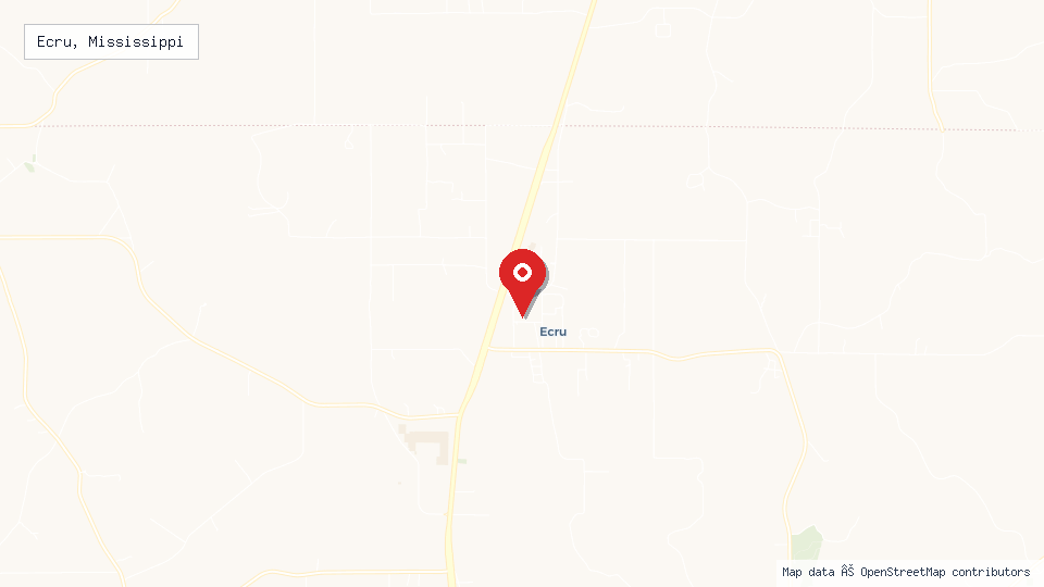 Street map of Ecru, Mississippi with location pin