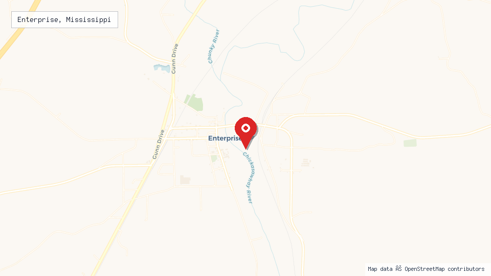 Street map of Enterprise, Mississippi with location pin