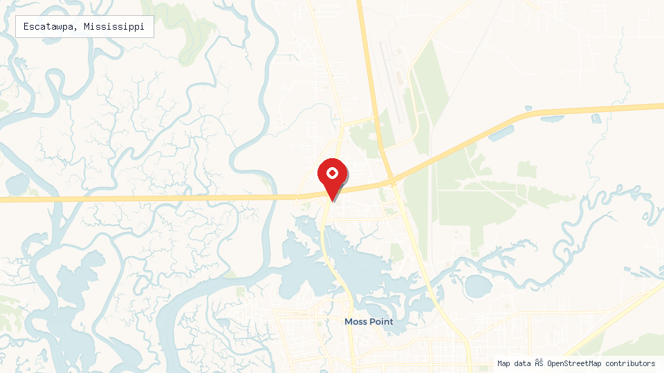Street map of Escatawpa, Mississippi with location pin