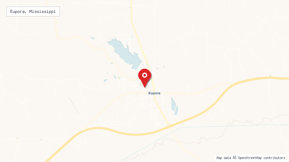 Street map of Eupora, Mississippi with location pin