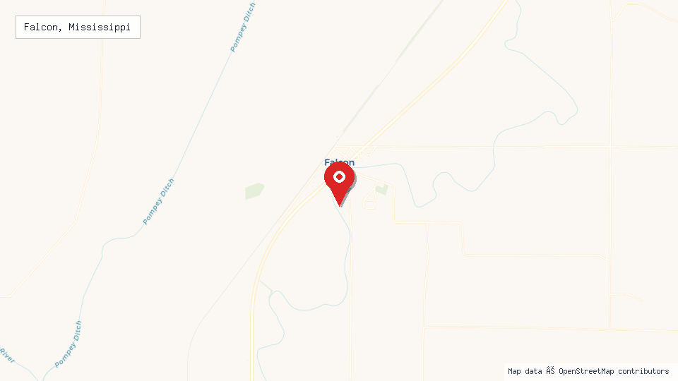Street map of Falcon, Mississippi with location pin