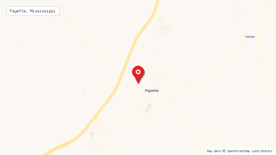 Street map of Fayette, Mississippi with location pin