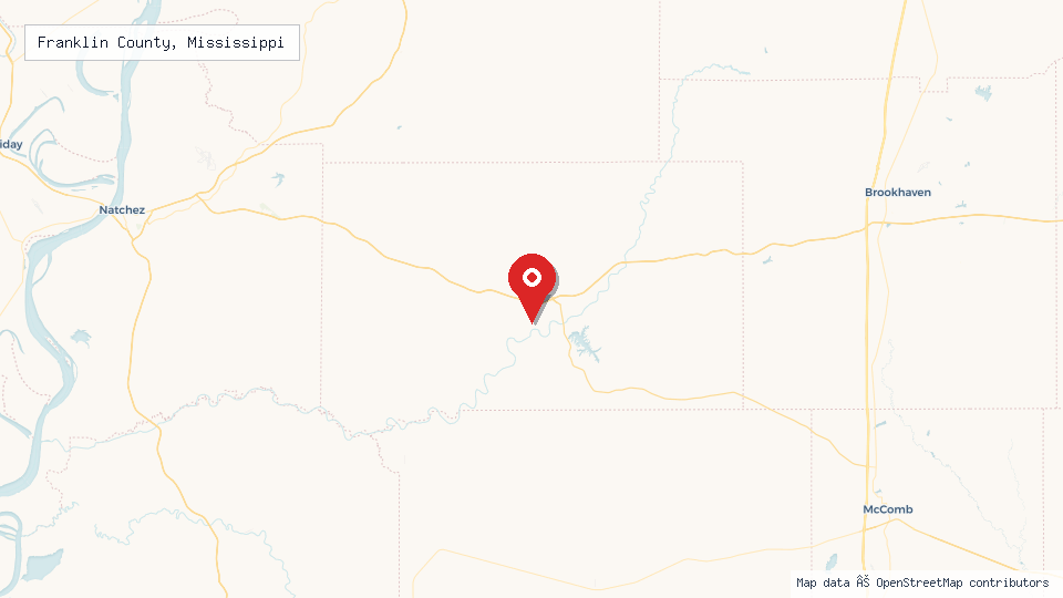 Street map of Franklin County, Mississippi with location pin