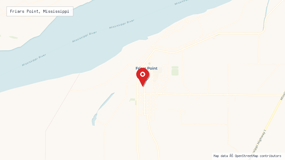 Street map of Friars Point, Mississippi with location pin