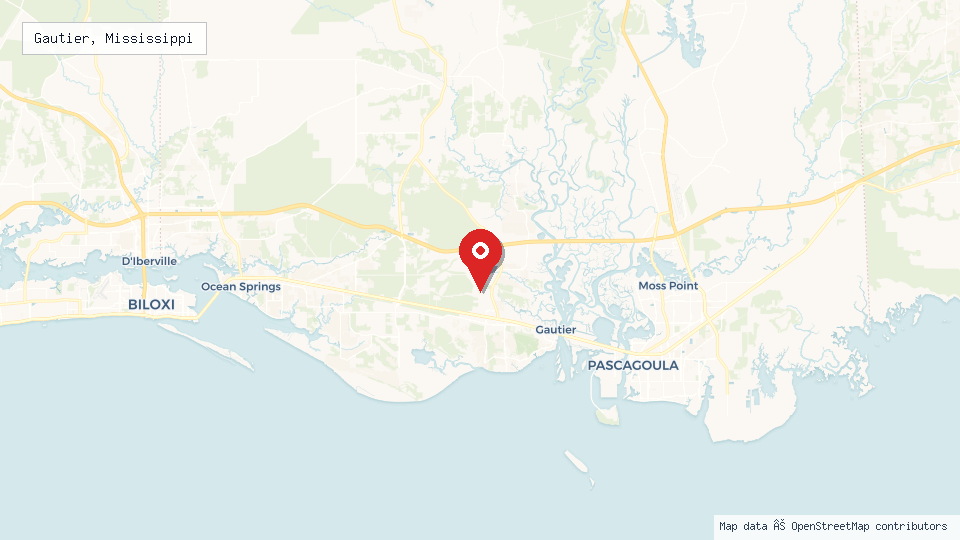 Street map of Gautier, Mississippi with location pin