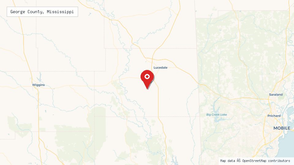 Street map of George County, Mississippi with location pin