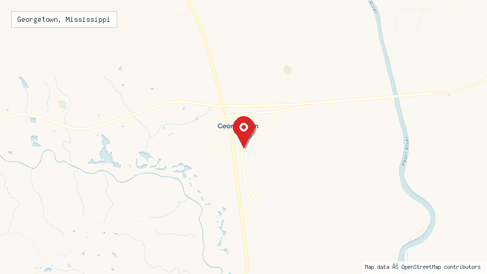 Street map of Georgetown, Mississippi with location pin