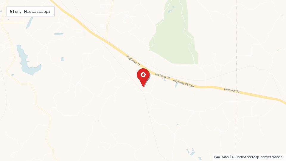 Street map of Glen, Mississippi with location pin