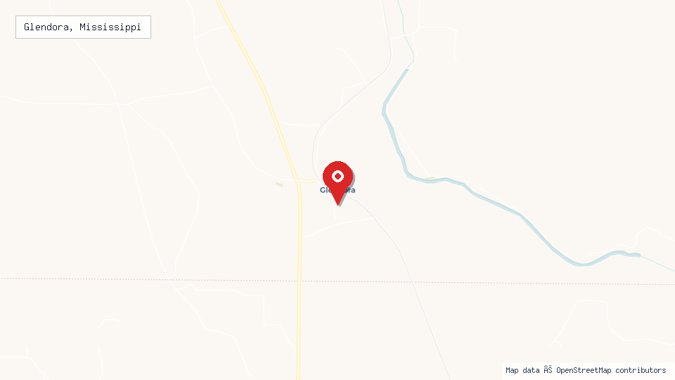 Street map of Glendora, Mississippi with location pin