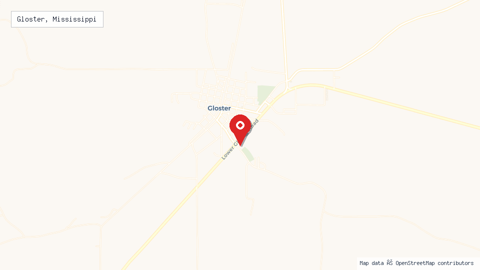 Street map of Gloster, Mississippi with location pin