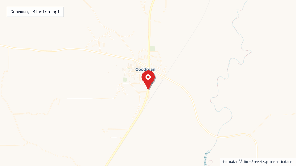 Street map of Goodman, Mississippi with location pin