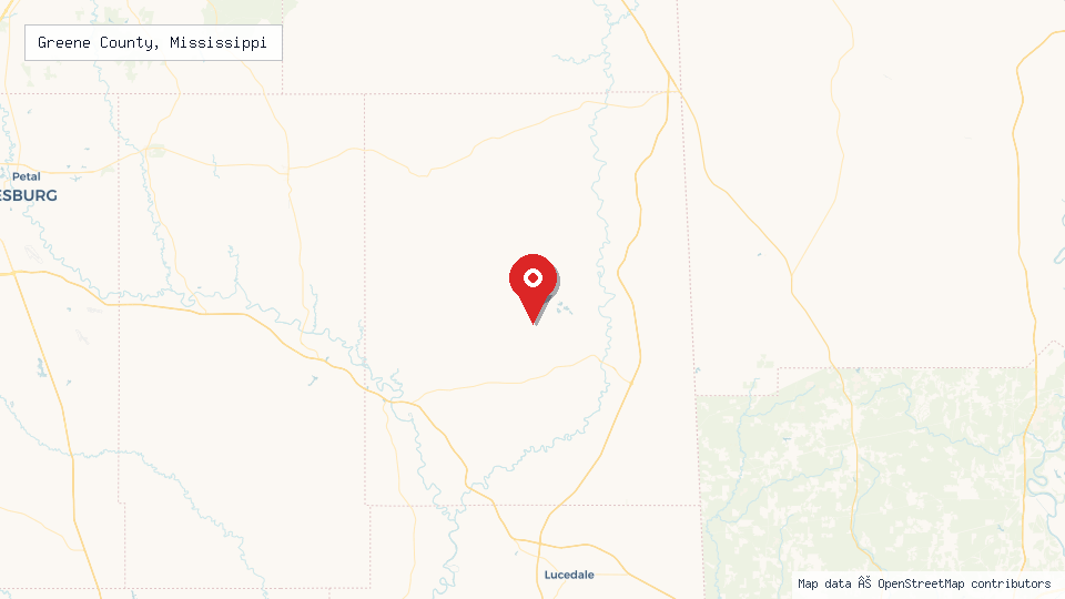 Street map of Greene County, Mississippi with location pin