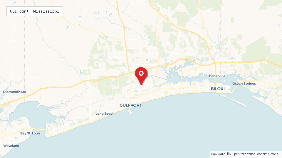 Street map of Gulfport, Mississippi with location pin