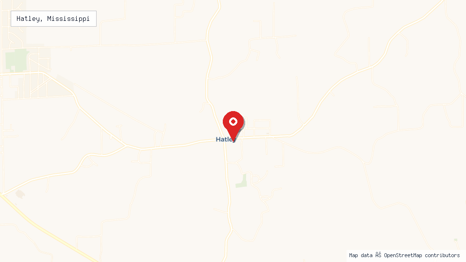 Street map of Hatley, Mississippi with location pin
