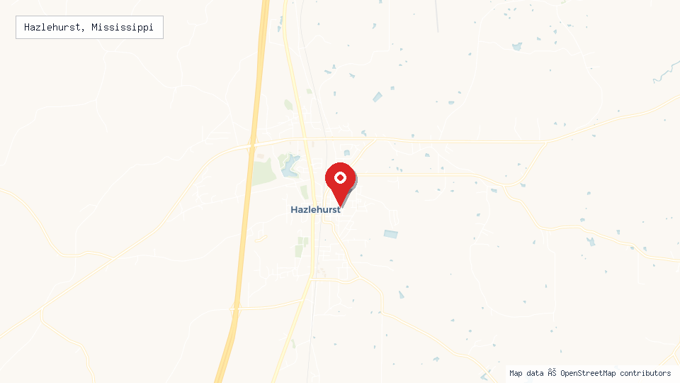 Street map of Hazlehurst, Mississippi with location pin