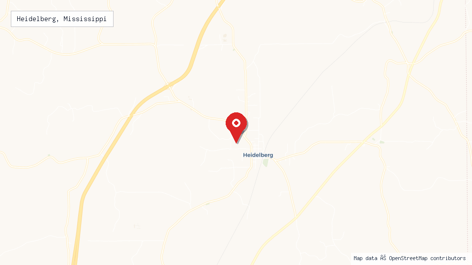 Street map of Heidelberg, Mississippi with location pin