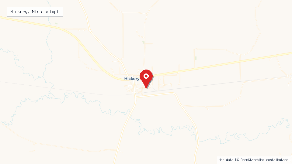 Street map of Hickory, Mississippi with location pin