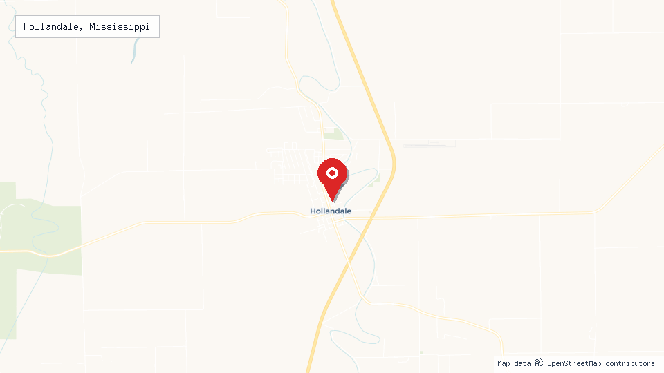 Street map of Hollandale, Mississippi with location pin