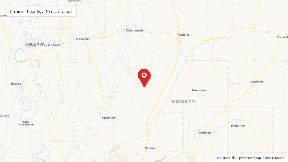 Street map of Holmes County, Mississippi with location pin
