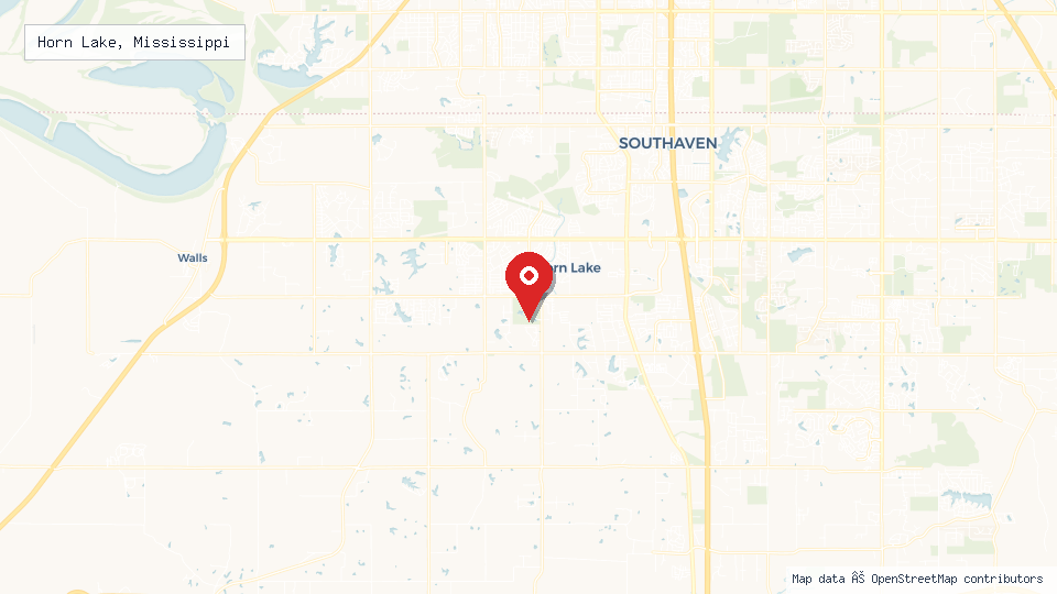 Street map of Horn Lake, Mississippi with location pin