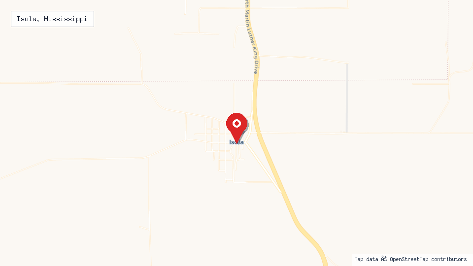 Street map of Isola, Mississippi with location pin