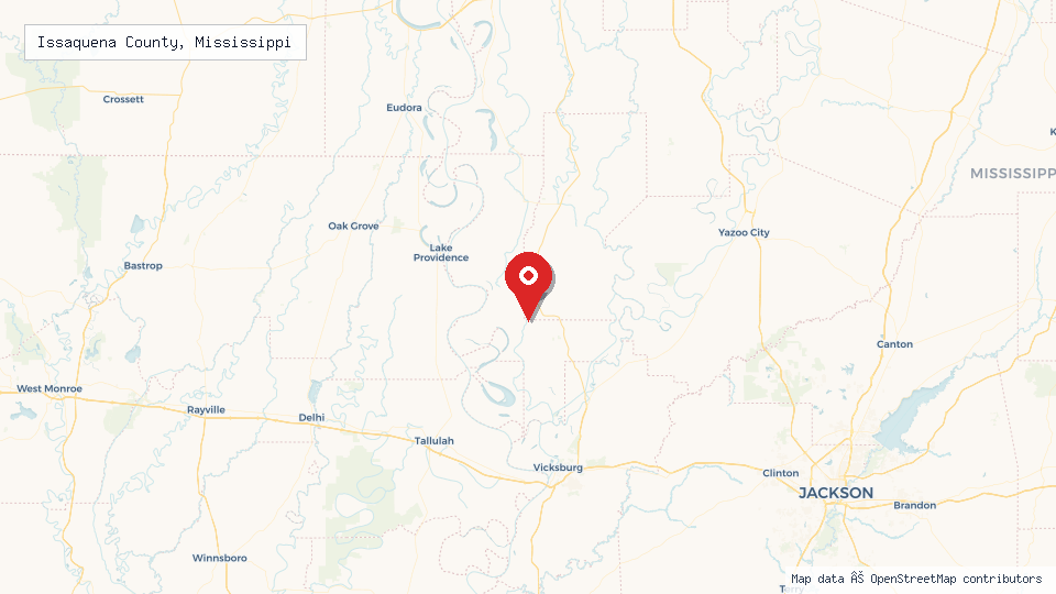 Street map of Issaquena County, Mississippi with location pin