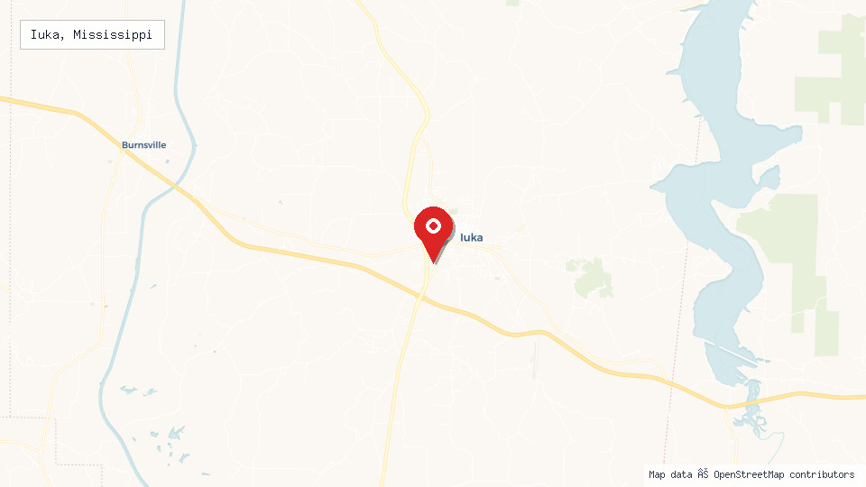 Street map of Iuka, Mississippi with location pin