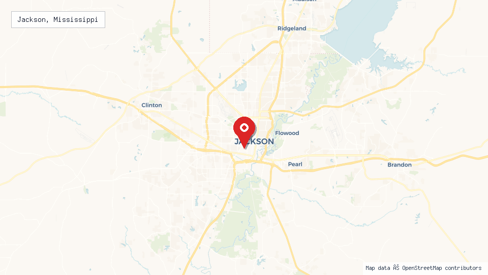 Street map of Jackson, Mississippi with location pin
