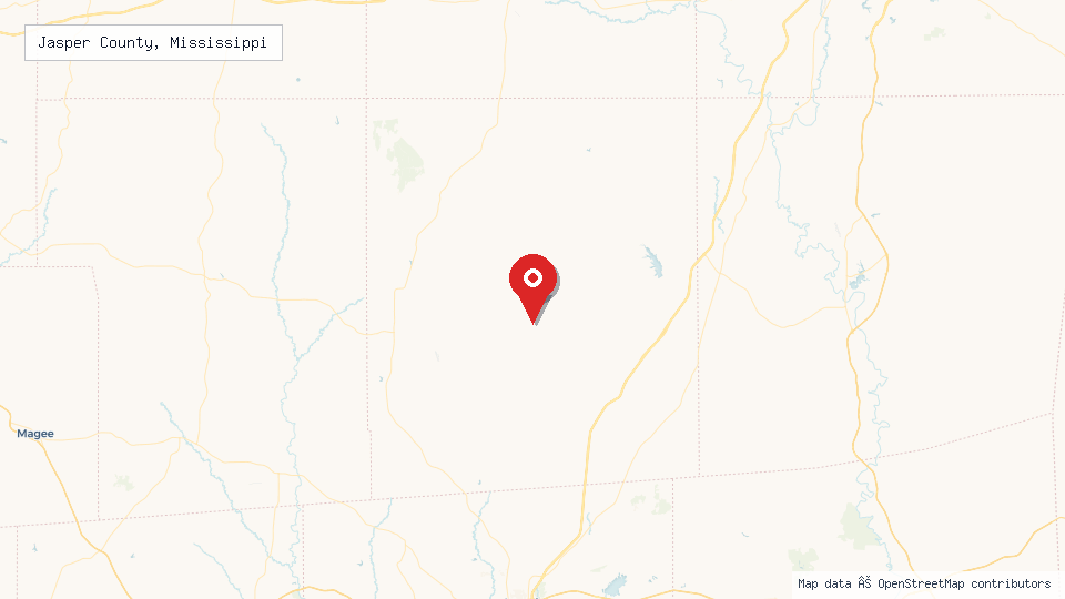 Street map of Jasper County, Mississippi with location pin