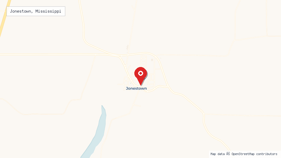 Street map of Jonestown, Mississippi with location pin