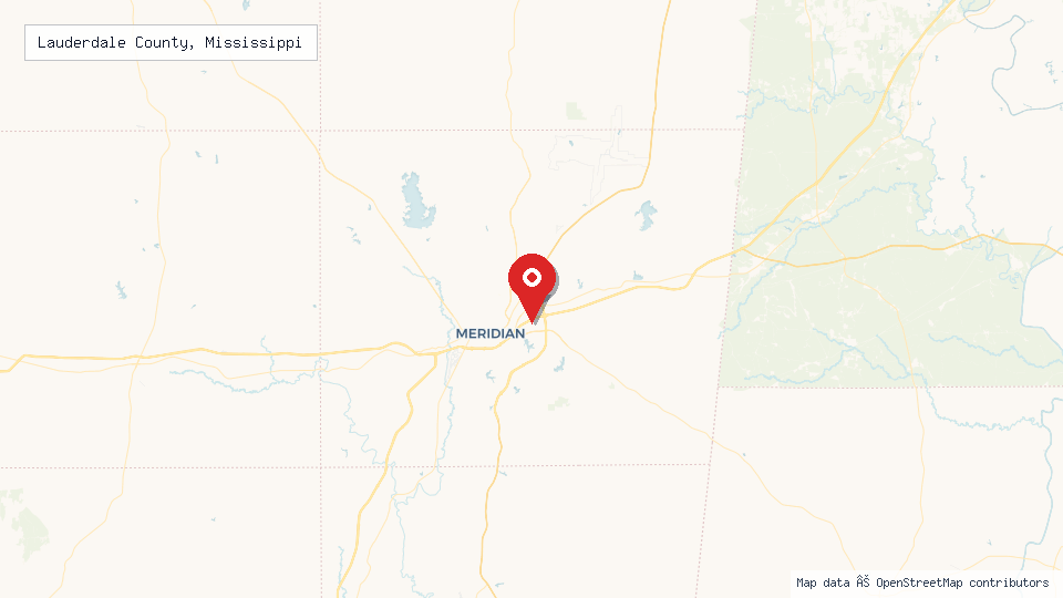 Street map of Lauderdale County, Mississippi with location pin