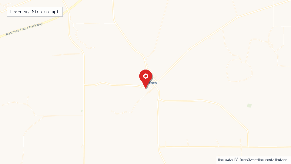 Street map of Learned, Mississippi with location pin
