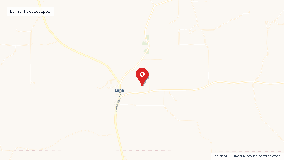 Street map of Lena, Mississippi with location pin