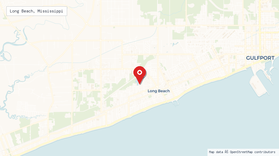 Street map of Long Beach, Mississippi with location pin
