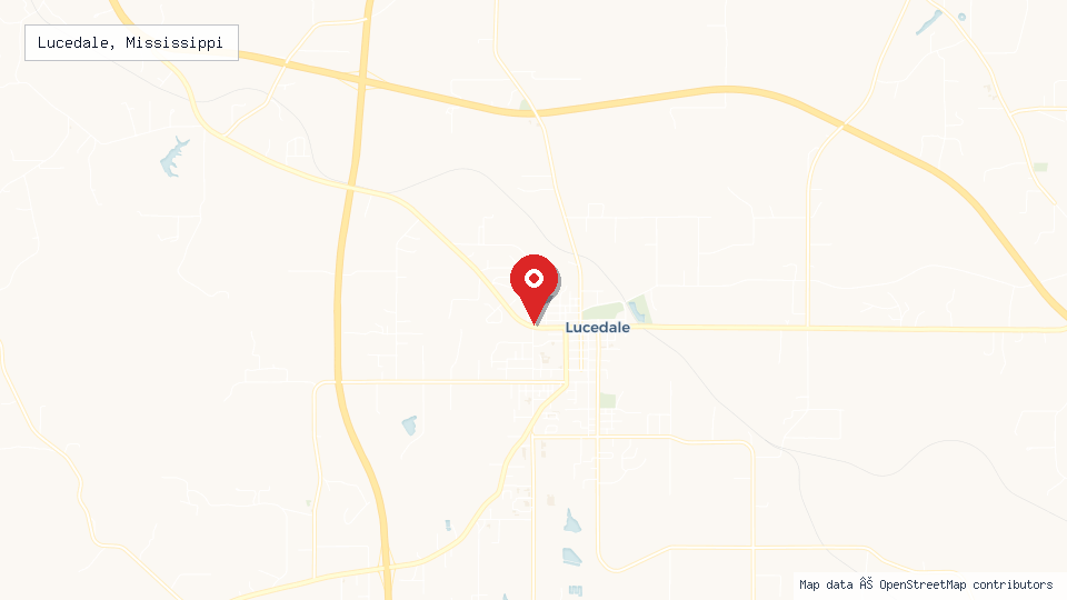 Street map of Lucedale, Mississippi with location pin