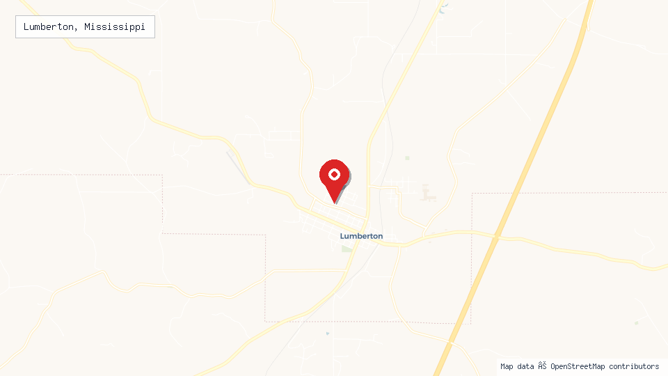 Street map of Lumberton, Mississippi with location pin