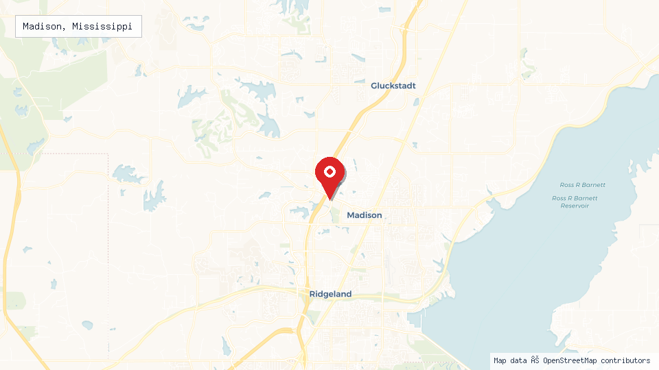 Street map of Madison, Mississippi with location pin
