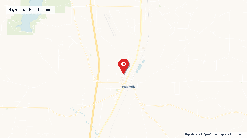 Street map of Magnolia, Mississippi with location pin