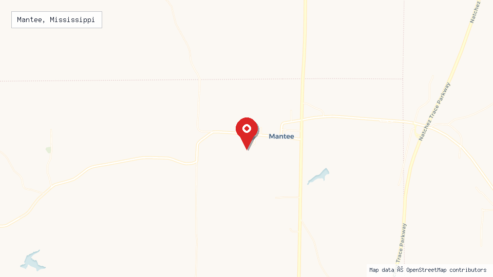 Street map of Mantee, Mississippi with location pin