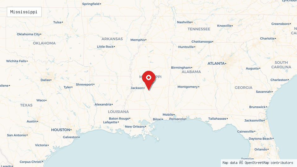 Street map of Mississippi with location pin