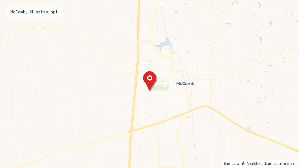 Street map of McComb, Mississippi with location pin