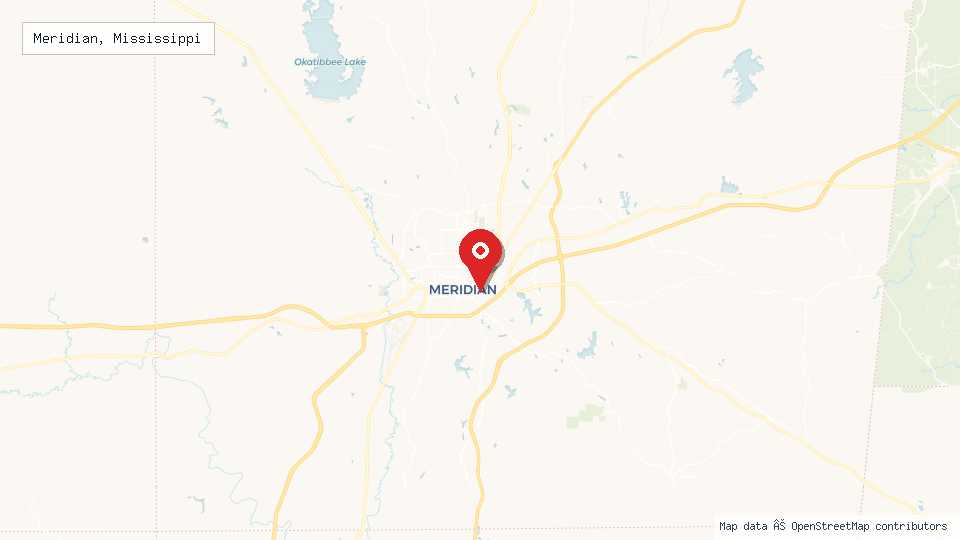 Street map of Meridian, Mississippi with location pin