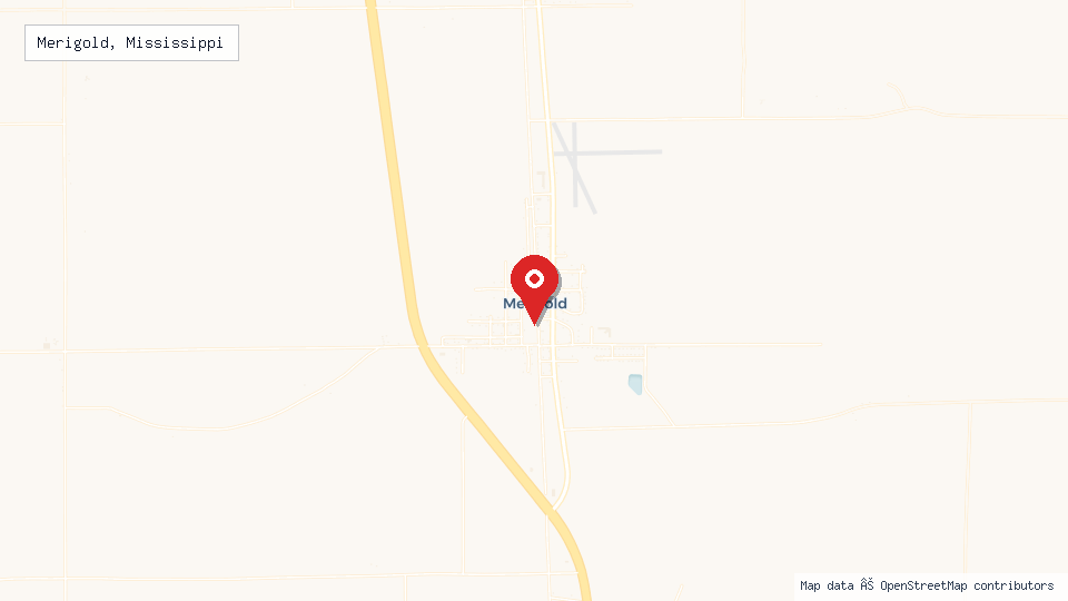 Street map of Merigold, Mississippi with location pin
