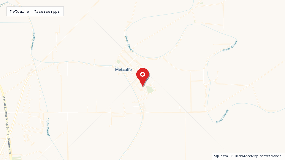 Street map of Metcalfe, Mississippi with location pin